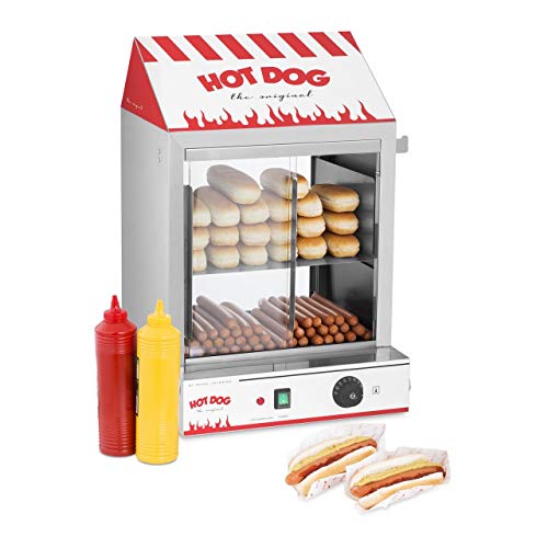 Hot Dog Maker pour 6 saucisses Hotdog Machine Récipient chauffant en acier inoxydable Brochettes saucisses, petits pains et saucisses, machine à hotdog, rouge